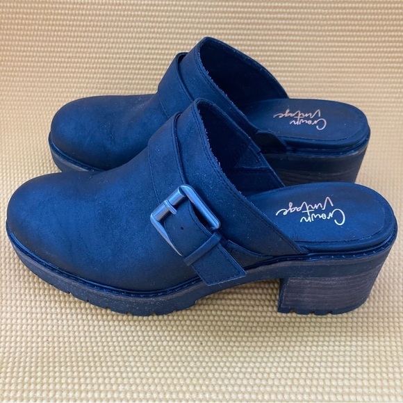 Crown Vintage Size 9m Black Mule Janis Clog Buckle Strap Slip-On Block H… - Picture 3 of 9